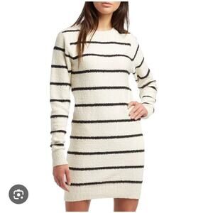 NWT Stone Row Cream & Black Striped Sweater Dress Long Sleeve Size Small